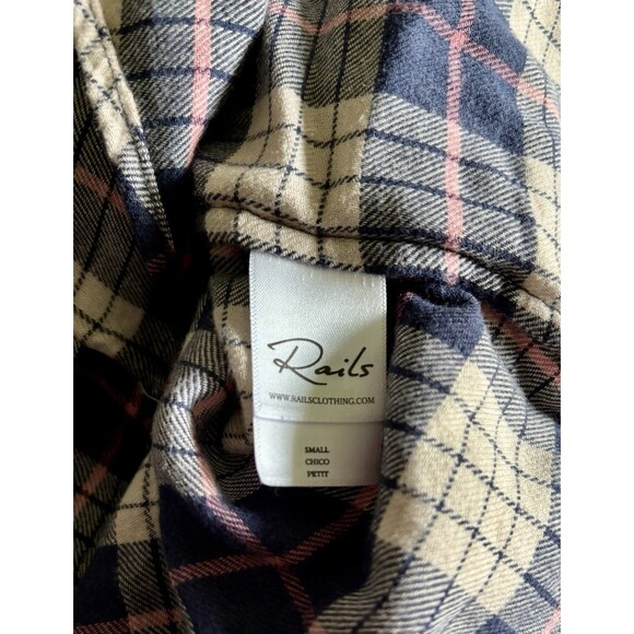 Rails Willow Almond Pink Navy Flannel Button Down Shirt Top Women’s Size Small - Picture 7 of 9